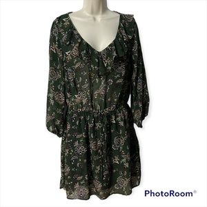 Mimi Chica Floral Midi Print Light Weight Dress Green Red White Large
